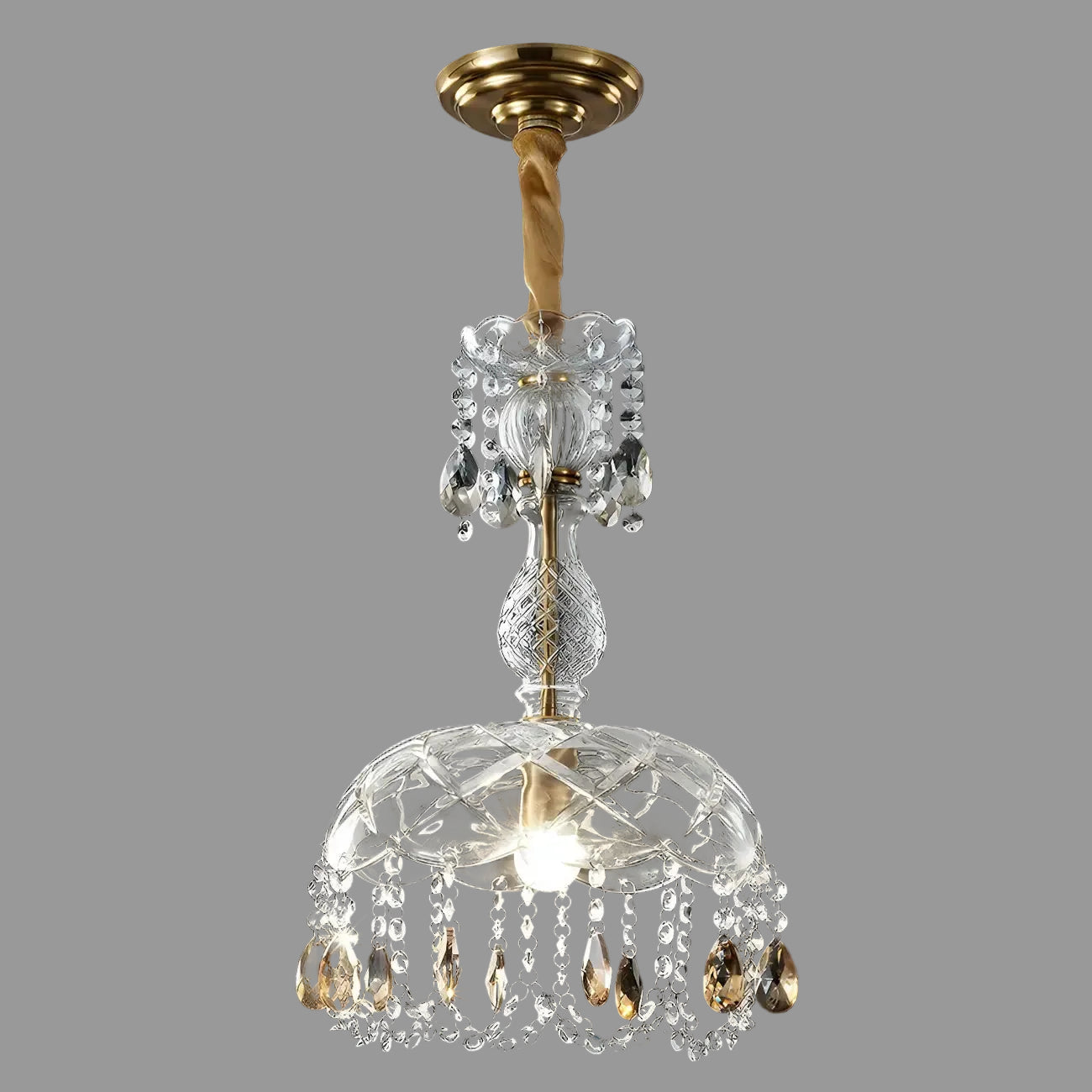 Vintage Amber Crystal Chandelier Light