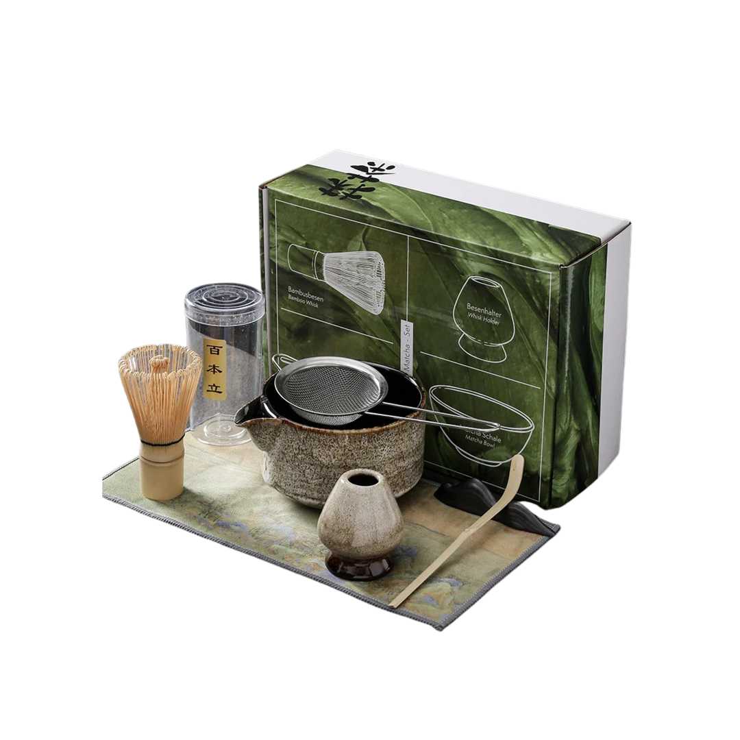 7-Piece Japanese Matcha Set with Ceramic Bowl and Bamboo Whisk for Authentic Tea Experience 1