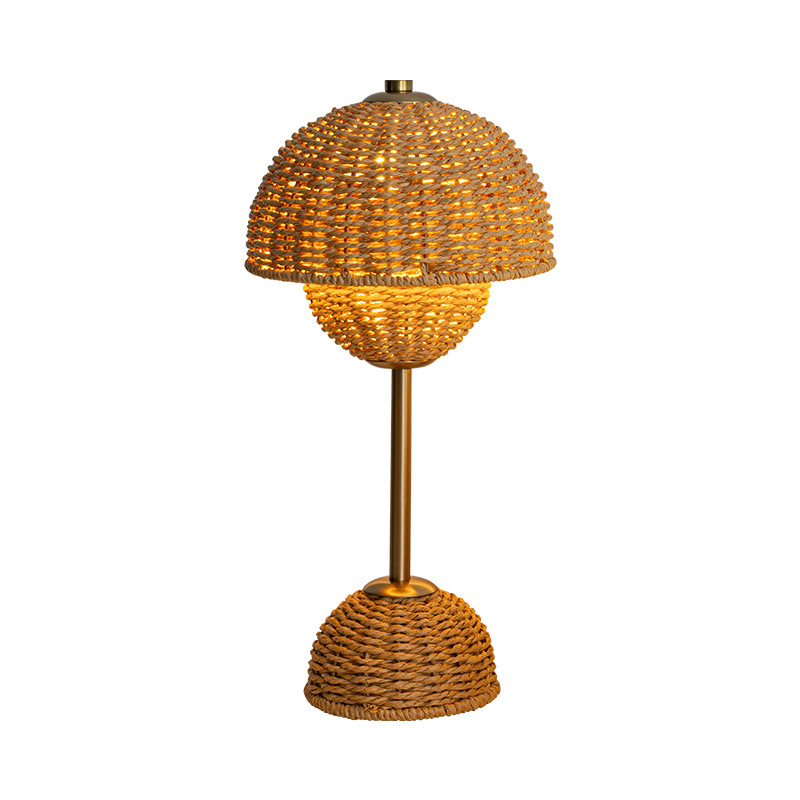 Woven Rattan Mushroom Table Lamp