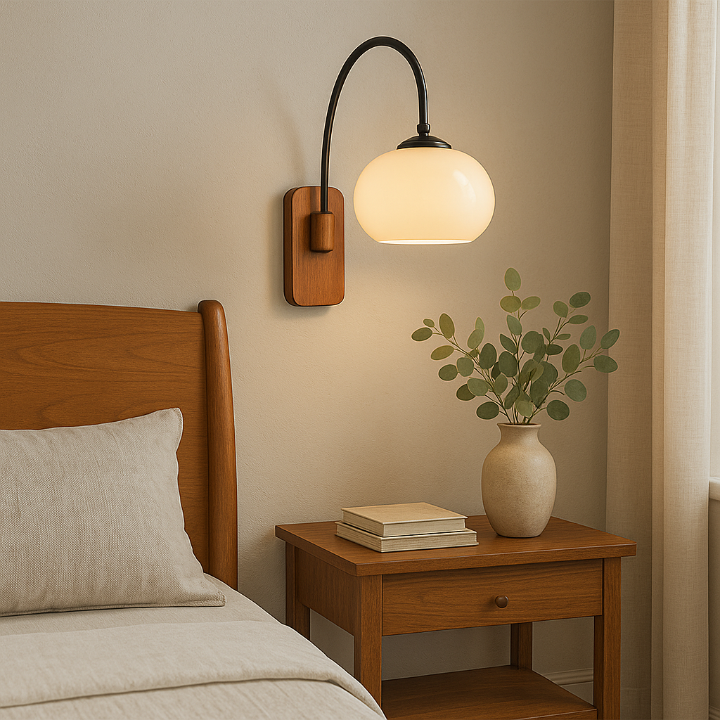 Wood Base Globe Wall Lamp