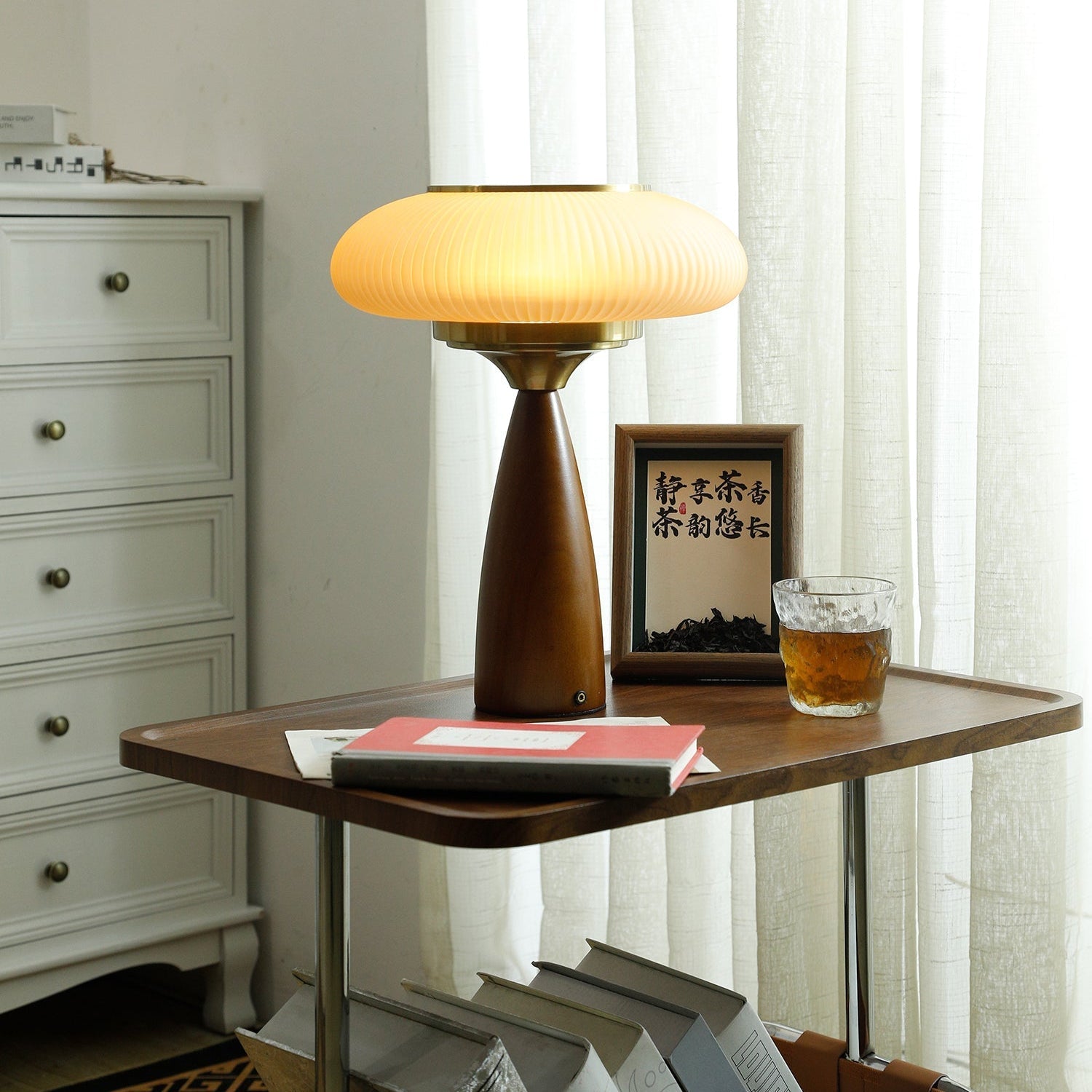 Wooden Base Glass Table Lamp