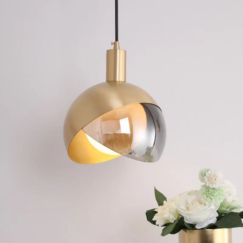 Modern Gold Half-Sphere Glass Pendant Light