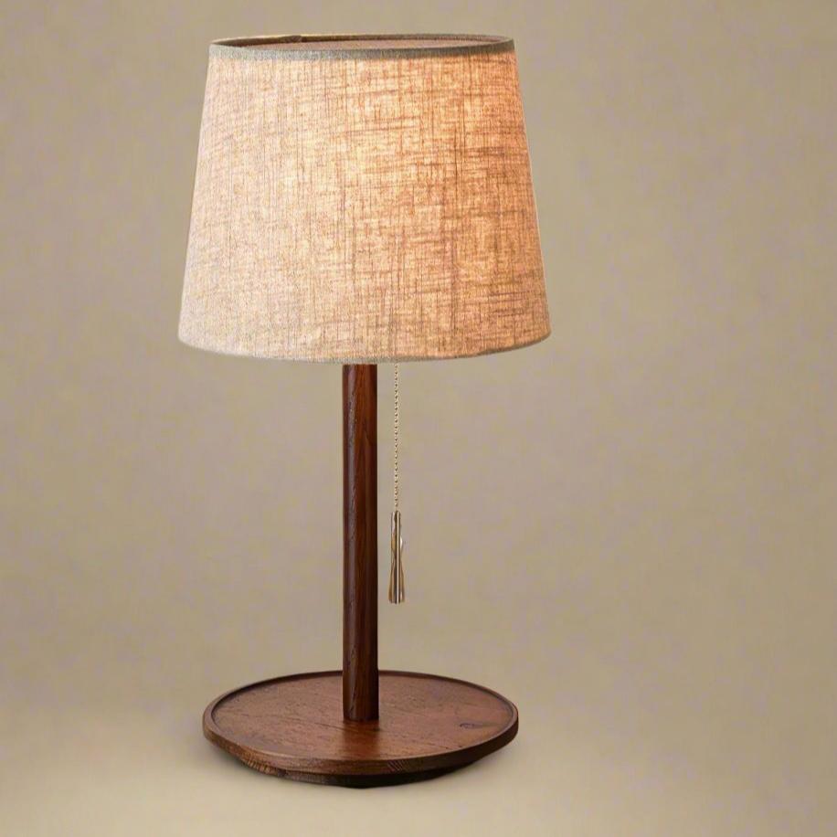 Walnut Wood Base Fabric Table Lamp