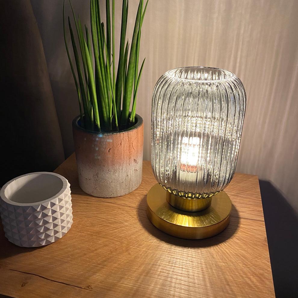 Modern Ribbed Glass LED Table Lamp