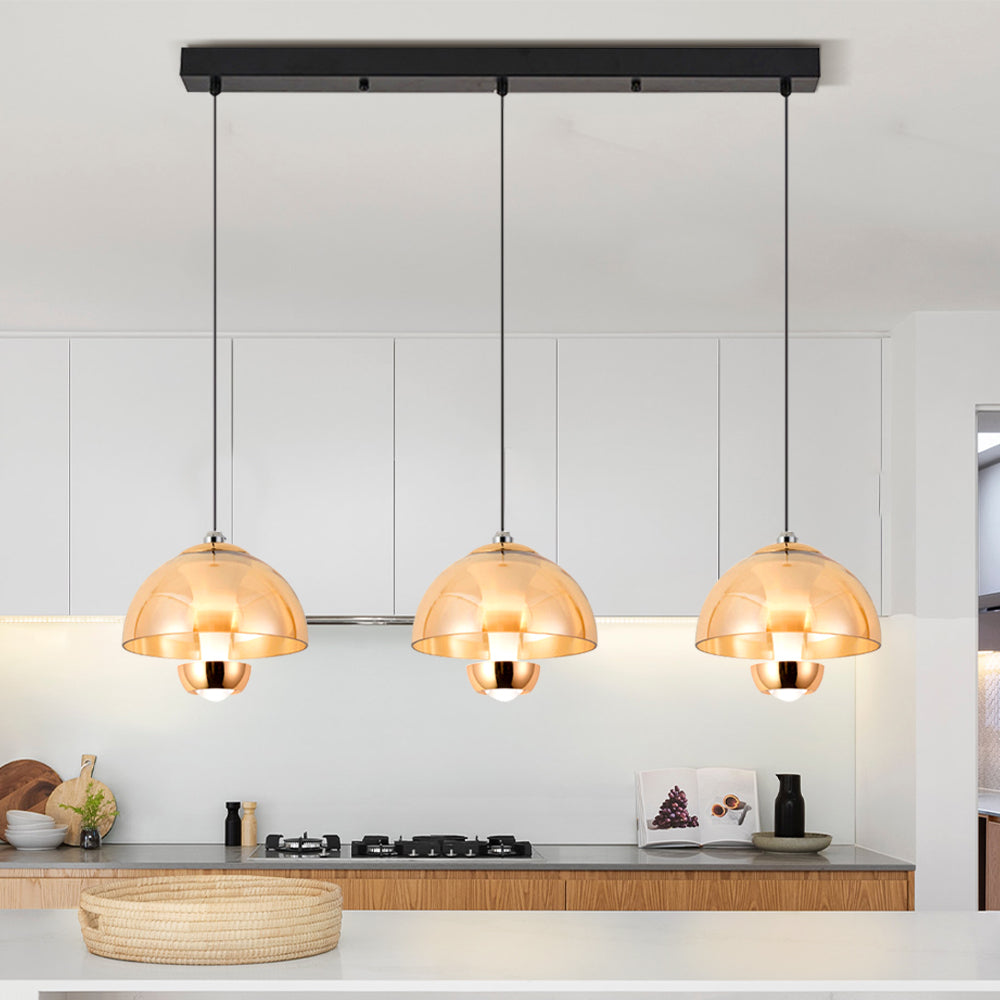Amber Glass Triple Kitchen Pendant Light