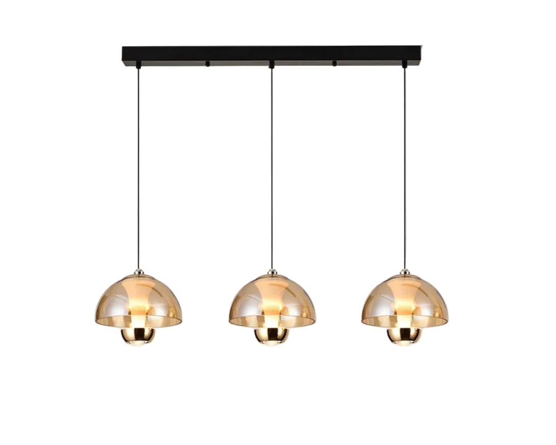 Amber Glass Triple Kitchen Pendant Light