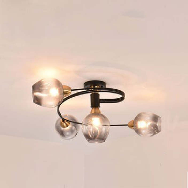 Valentina Flush Mount Ceiling Light, Glass, Black/Gold, Dining Room