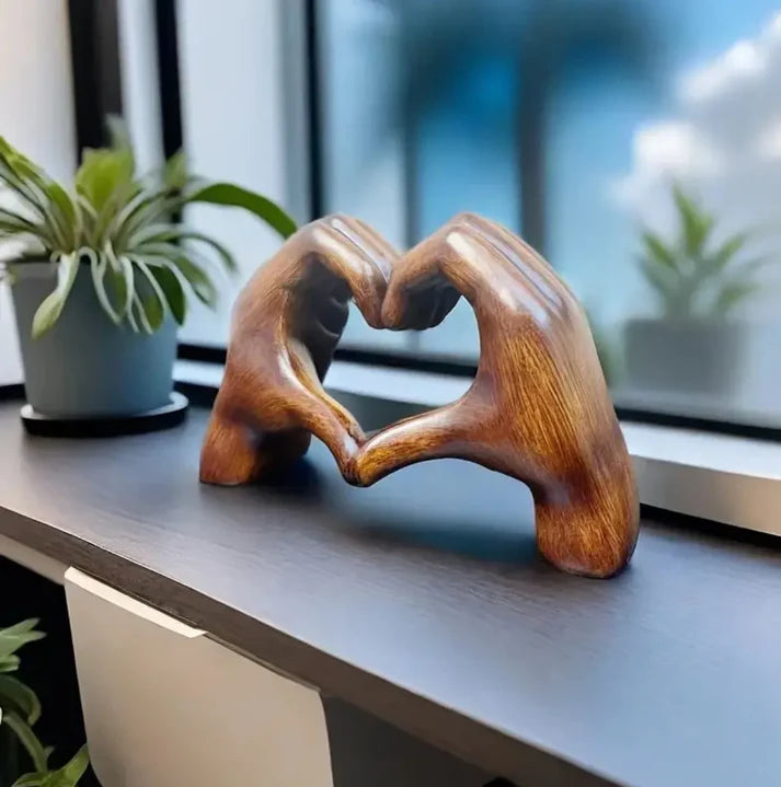 Abstract Wooden Heart Hands Sculpture
