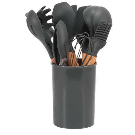 12-Piece Silicone Kitchen Utensil Set with Bamboo Handles – Heat-Resistant and BPA-Free 11