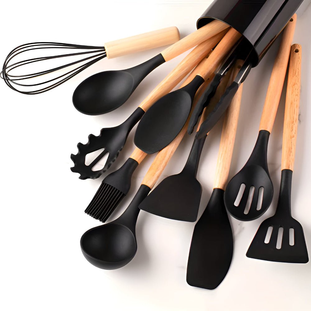 12-Piece Silicone Kitchen Utensil Set with Bamboo Handles – Heat-Resistant and BPA-Free 4