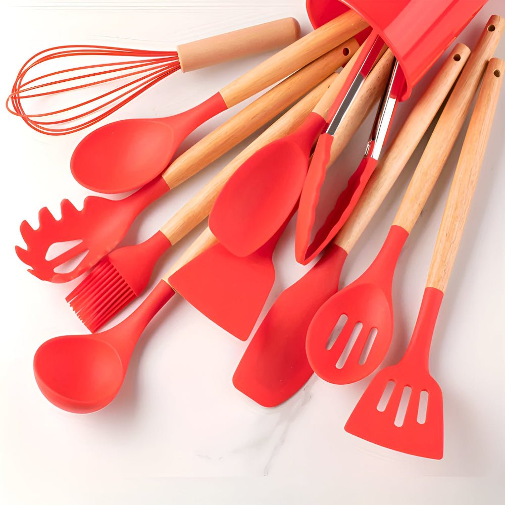 12-Piece Silicone Kitchen Utensil Set with Bamboo Handles – Heat-Resistant and BPA-Free 5