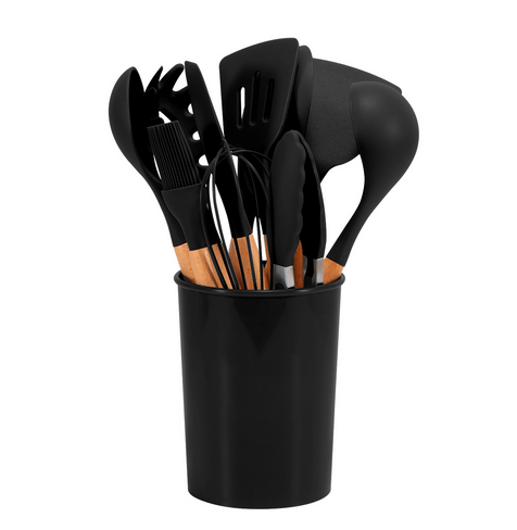 12-Piece Silicone Kitchen Utensil Set with Bamboo Handles – Heat-Resistant and BPA-Free 9