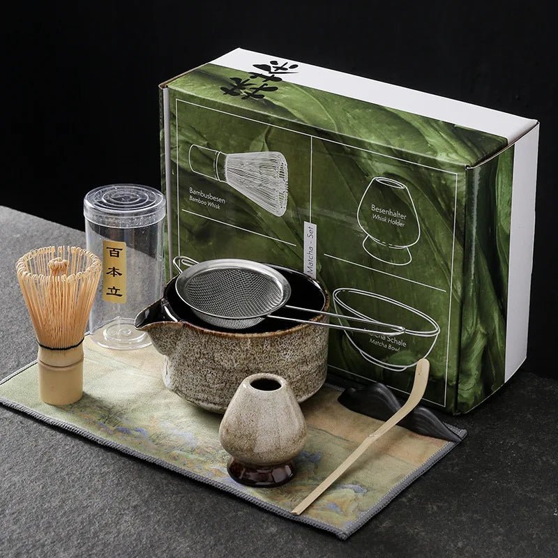 7-Piece Japanese Matcha Set with Ceramic Bowl and Bamboo Whisk for Authentic Tea Experience 0