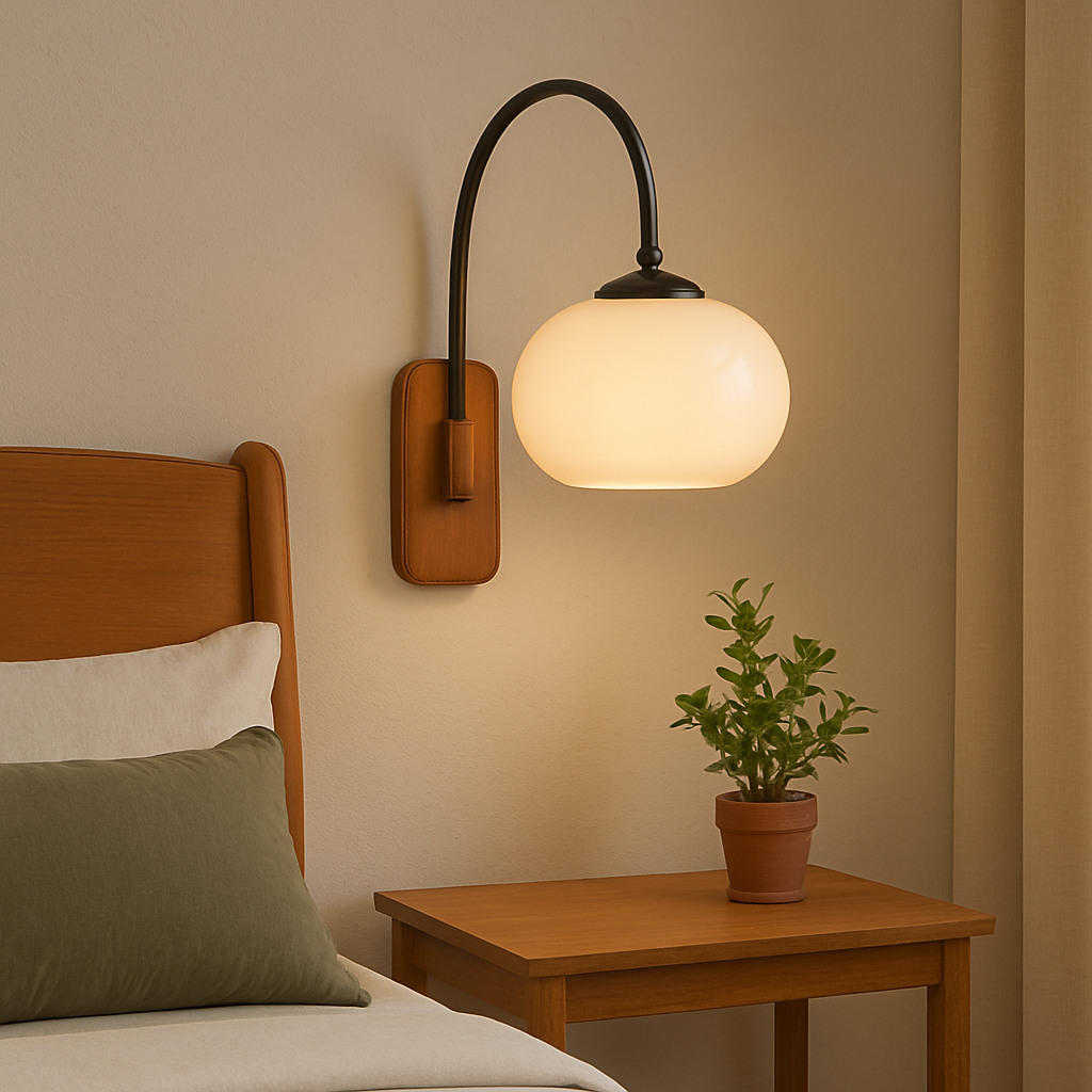 Wood Base Globe Wall Lamp
