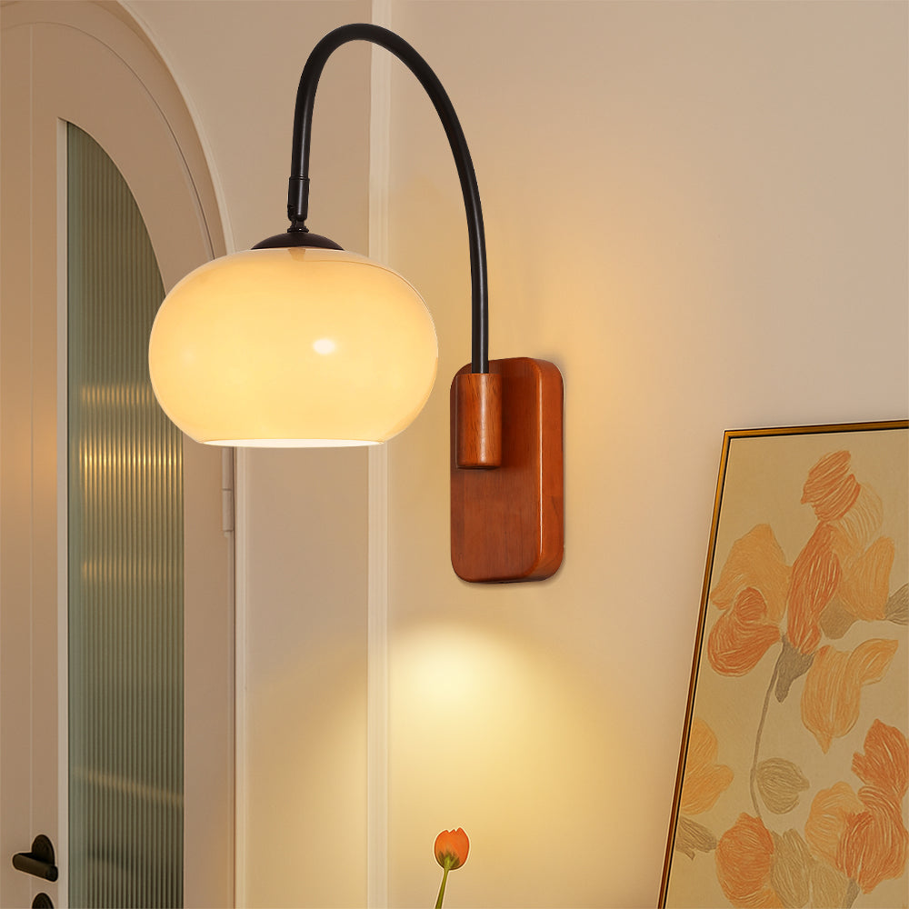 Wood Base Globe Wall Lamp