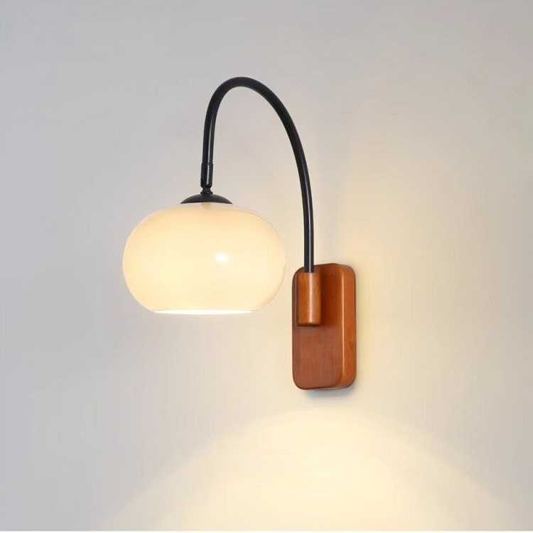 Wood Base Globe Wall Lamp
