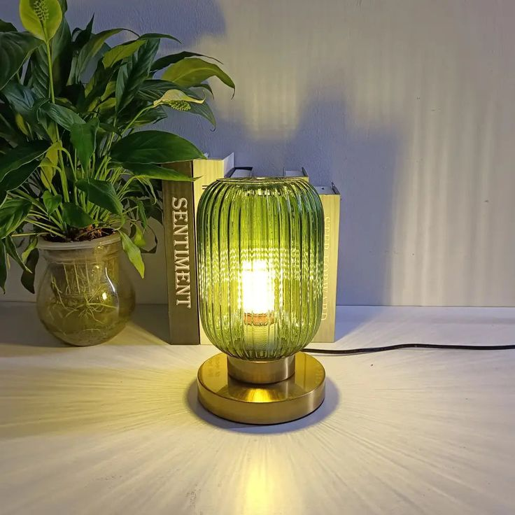 Modern Ribbed Glass LED Table Lamp